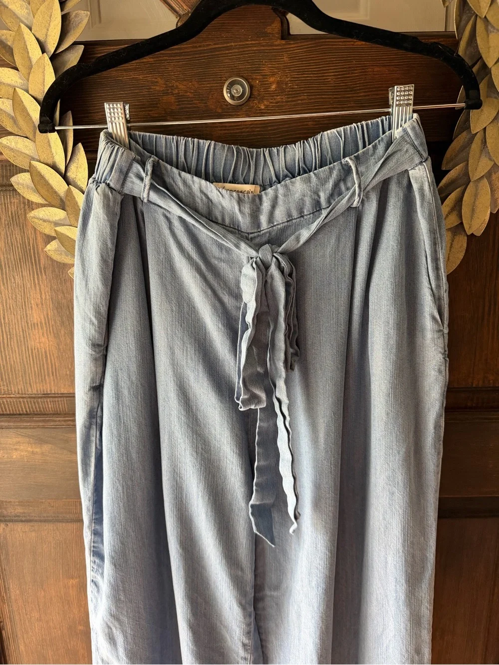 Francesca's Light Blue Tie-Waist Wide Leg Pants - Picture 2 of 7